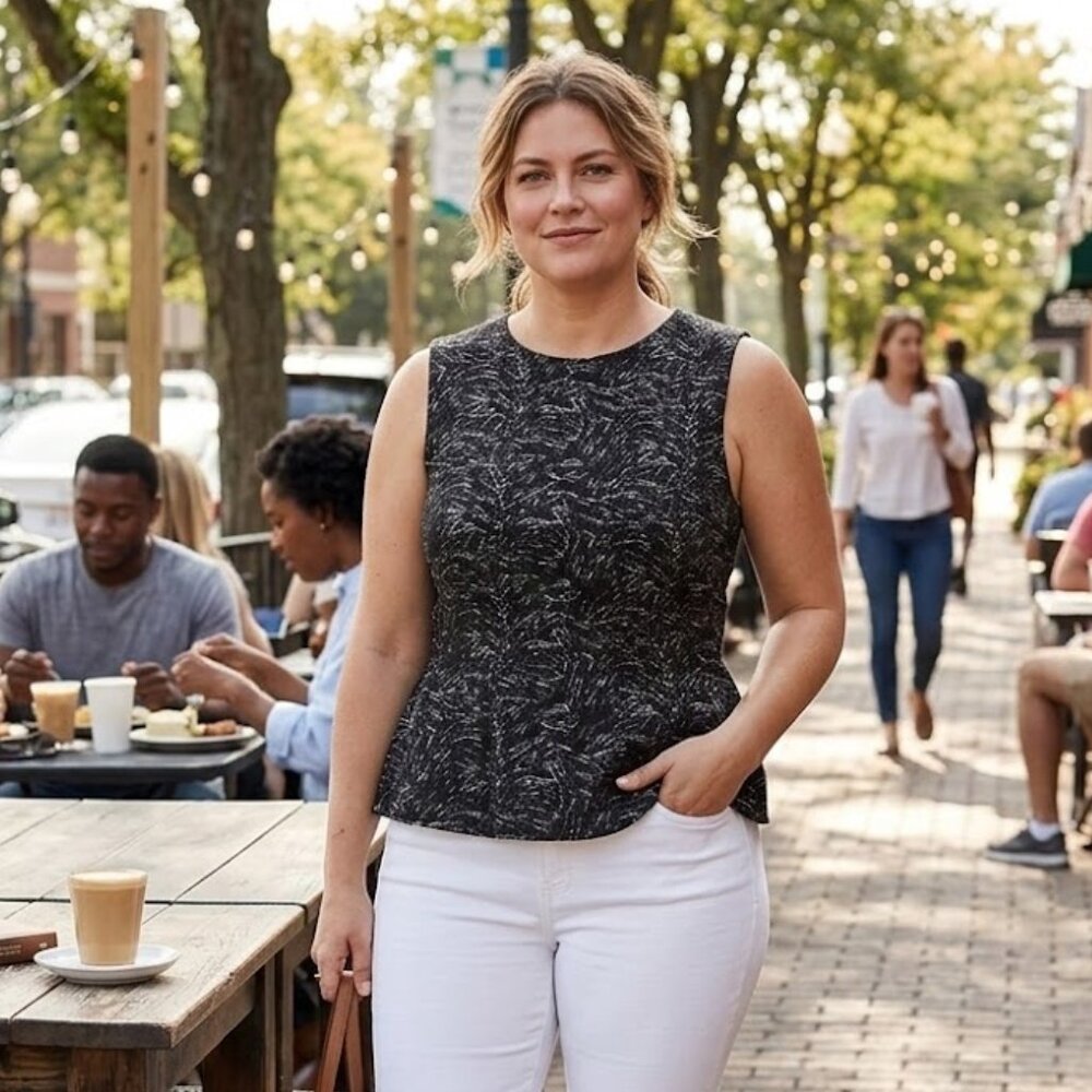 EUC Coldwater Creek Crepe Peplum Greyscale Tank Top 1X